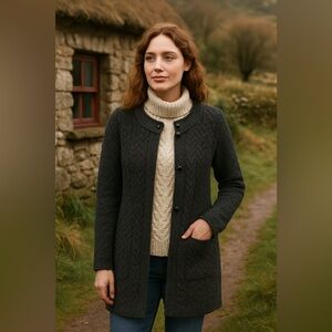 Aran Crafts Charcoal Button-Up Cardigan